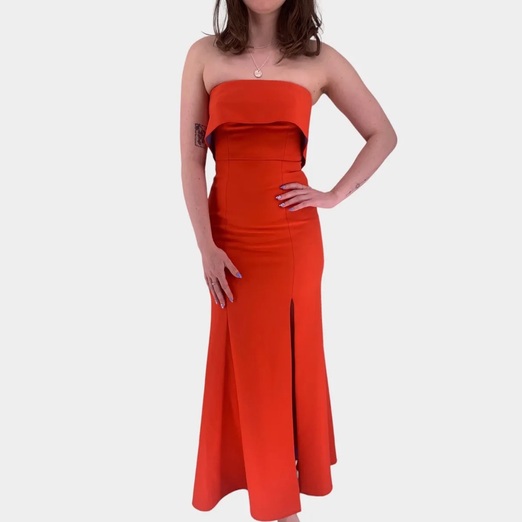 Bcbg Maxazria Red-Orange Penelopey Strapless Overlay Gown Prom Dress Size 4